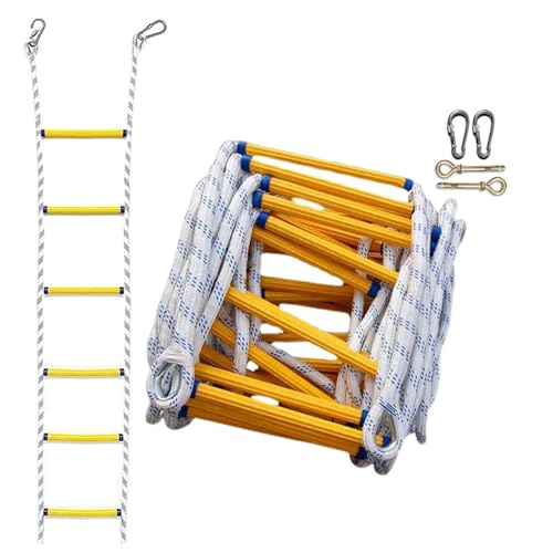 Not-Feuerleiter, schwer entflammbare Sicherheits-Strickleiter, Sicherheitsleiter, Not-Feuerleiter-Strickleiter, Sicherheits-Feuerleiter-Balkon mit 2 Haken (3 m) von HTDRE