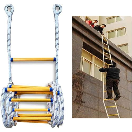 Rettungsleiter, Wiederverwendbare Strickleiter für sicheres Entkommen von Arbeiten in der Höhe, kompakte und leichte Not-Feuerleiter (Größe: 3–45 Meter),15m/49.2ft von HTDRE