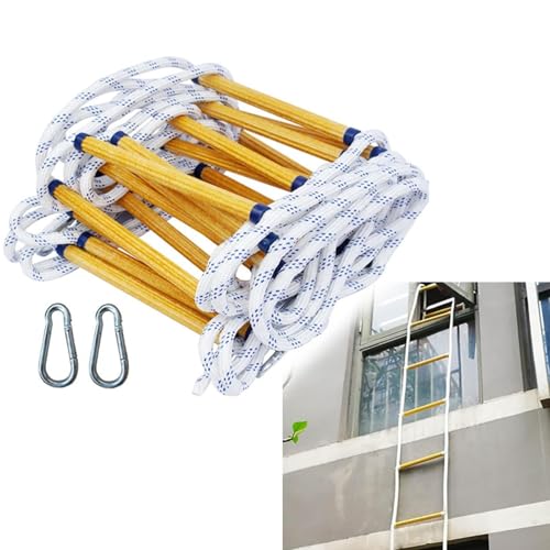 Strickleiter, 13 Fuß Lange Notleiter, schwer entflammbare Sicherheitsstrickleiter mit Haken, schnell einsetzbar, robust und stark, tragbar und wiederverwendbar, 2-stöckig, We (26FT/8M) von HTDRE