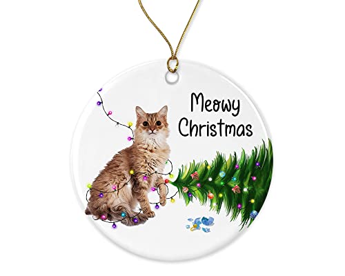 HTDesigns LaPerm Katze Weihnachten Ornament - Lustige Katzen Ornamente - Niedliche LaPerm Katze Ornament - Katzen Weihnachtsschmuck für Katzenliebhaber beidseitig bedruckt von HTDesigns