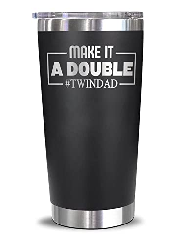 HTDesigns Make It A Double #Twindad – Gravierte Tasse – Twin Dad – Reisebecher für Väter von Zwillingen – Geschenk für Zwillinge – Zwillings-Papa-Geschenk – Zwillings-Vatertag von HTDesigns