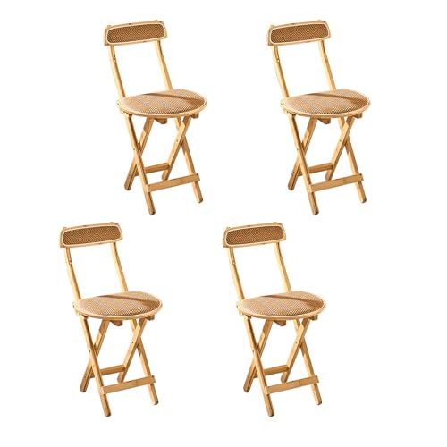 4er-Pack Sillas para fiestas, Bambusrahmen und Sitzfläche und Rückenlehne aus gewebtem Rattan, Klappstühle mit gepolsterten Sitzen, for draußen, Terrasse, Hochzeit, Büro(Log Color Small 18in) von HTERBPOY