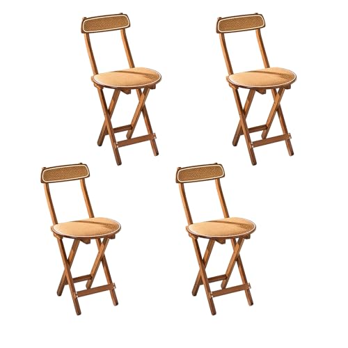 HTERBPOY 4er-Pack Sillas para Fiestas, Bambusrahmen und Sitzfläche und Rückenlehne aus gewebtem Rattan, Klappstühle mit gepolsterten Sitzen, for draußen, Terrasse, Hochzeit, Büro(Brown Small 18in) von HTERBPOY