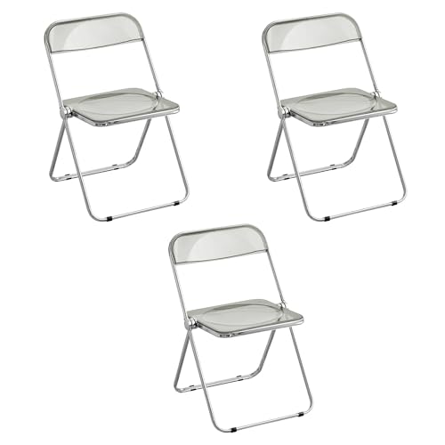 HTERBPOY Tragbare Klappstühle for drinnen und draußen, Grauer Klappstuhl aus Acryl mit verstärktem Stahlrahmen, perfekt fürs Spielzimmer(3 Pack) von HTERBPOY