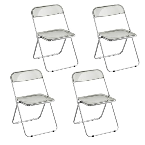 HTERBPOY Tragbare Klappstühle for drinnen und draußen, Grauer Klappstuhl aus Acryl mit verstärktem Stahlrahmen, perfekt fürs Spielzimmer(4 Pack) von HTERBPOY