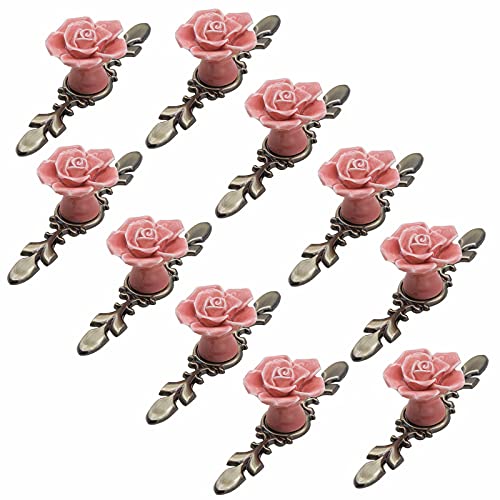 10 Stück Keramik-Schrankknöpfe, Durchmesser 41 mm, Rosenblüte mit Bronzeplatte, moderne Hardware-Materialien (rot, 170 mm)(Pink,118mm) von HTGAOO