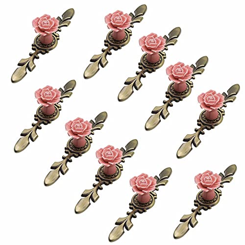 10 Stück Keramik-Schrankknöpfe, Durchmesser 41 mm, Rosenblüte mit Bronzeplatte, moderne Hardware-Materialien (rot, 170 mm)(Pink,170mm) von HTGAOO