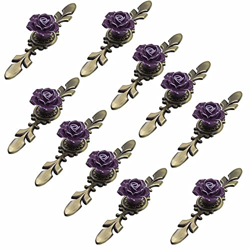 10 Stück Keramik-Schrankknöpfe, Durchmesser 41 mm, Rosenblüte mit Bronzeplatte, moderne Hardware-Materialien (rot, 170 mm)(Purple,170mm) von HTGAOO
