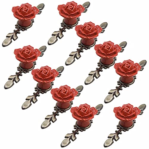 10 Stück Keramik-Schrankknöpfe, Durchmesser 41 mm, Rosenblüte mit Bronzeplatte, moderne Hardware-Materialien (rot, 170 mm)(Red,118mm) von HTGAOO