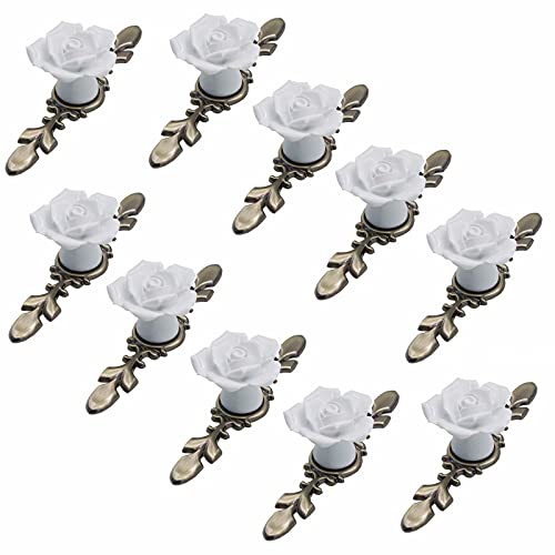 10 Stück Keramik-Schrankknöpfe, Durchmesser 41 mm, Rosenblüte mit Bronzeplatte, moderne Hardware-Materialien (rot, 170 mm)(White,118mm) von HTGAOO