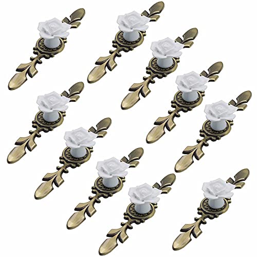 10 Stück Keramik-Schrankknöpfe, Durchmesser 41 mm, Rosenblüte mit Bronzeplatte, moderne Hardware-Materialien (rot, 170 mm)(White,170mm) von HTGAOO