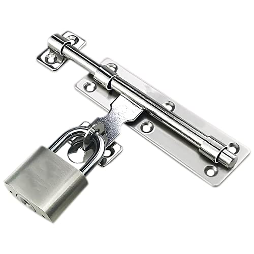 2er-Pack mit Schrauben und Vorhängeschloss, Schiebeschloss aus verdicktem Edelstahl for Türen (Silber) (Größe: 6 Zoll) (Größe: 8 Zoll)(8 inches) von HTGAOO