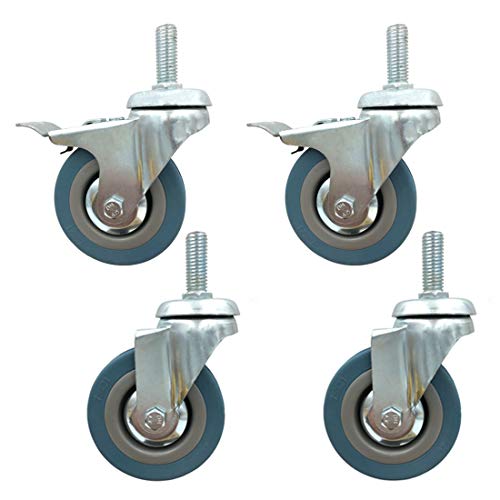 3" 75mm schweres Möbeldrehrad, Trolleyrolle aus Gummi, Gewindestange 30mm hoch(Brake+universal) von HTGAOO