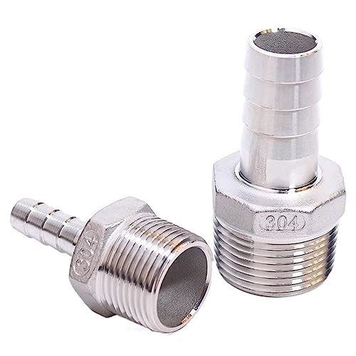 304 Edelstahl-Rohrformstück Sechseck, Außengewinde x Schlauch-Kopf-Kopf-Kopf-Stecker 2 Stücke(304 Npt 1/8 Inch X 8mm) von HTGAOO