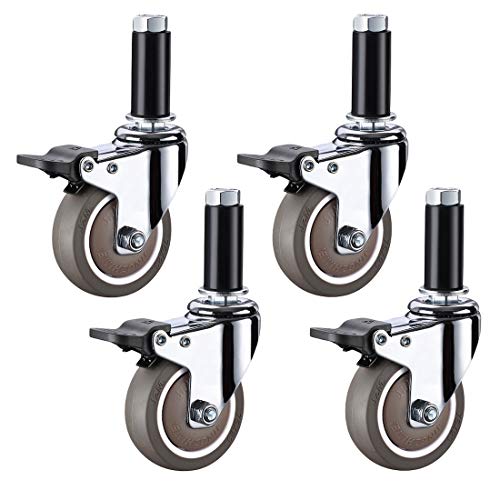 4 Lenkrollen for Möbel, M12 x 60 mm Industrierollen mit Gewindestangen (mit Feststeller)(Brake) von HTGAOO