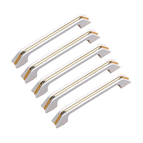 5 Stück Schubladengriffe, Küchenschrankgriffe aus Aluminiumlegierung mit Bogenform, Möbelknöpfe/Weiß/128 mm(White,96Mm) von HTGAOO