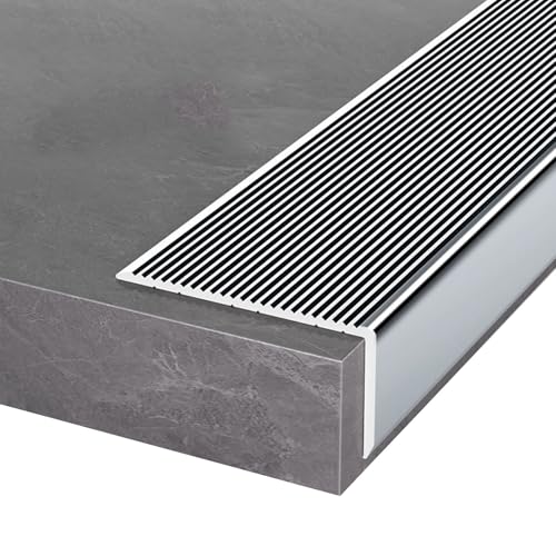 5-teiliges Set aus rutschfesten Treppenkanten aus Aluminium, L-förmige Treppenstufe, einfach zu installieren (Gold, B 8 x H 5 cm)(Silver,W 8 x H 5 cm) von HTGAOO