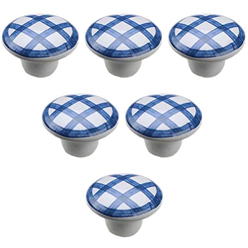 Keramikknöpfe, Türknöpfe, 6 Stück Möbelknöpfe, moderne Schrankschubladengriffe, Gittermuster, Zuggriff (blau)(Blue) von HTGAOO
