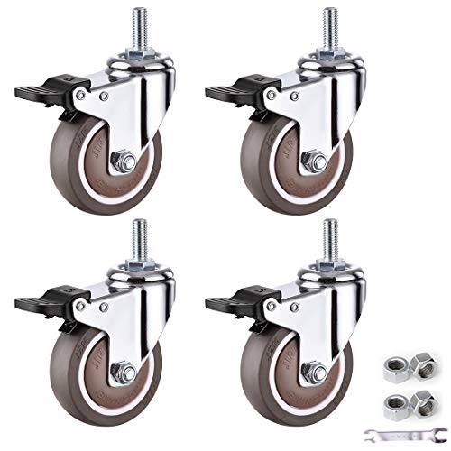 M10x25mm Gewindebolzenrolle, bewegliche Lenkrollen, Trolleyräder mit Gummi, schwer (Bremse)(Brake) von HTGAOO
