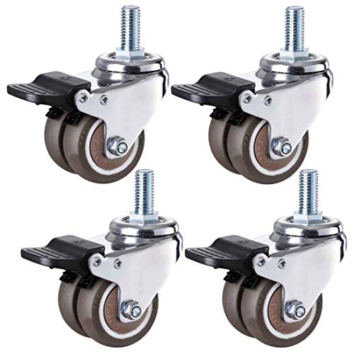 M12x25mm Industrierollen mit Gewindestangen, schwere Gummiräder, 4 Stück (mit Bremsen)(Brake) von HTGAOO