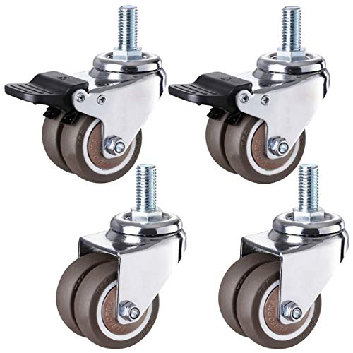 M12x25mm Industrierollen mit Gewindestangen, schwere Gummiräder, 4 Stück (mit Bremsen)(Brake+universal) von HTGAOO