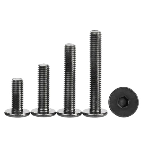 M2-M6 Schwarzer Edelstahl-Sechskant-Innensechskant-Schraubenbolzen mit ultradünnem Flachkopf, 20 Stück, M3 x 16 mm(M6x16mm) von HTGAOO