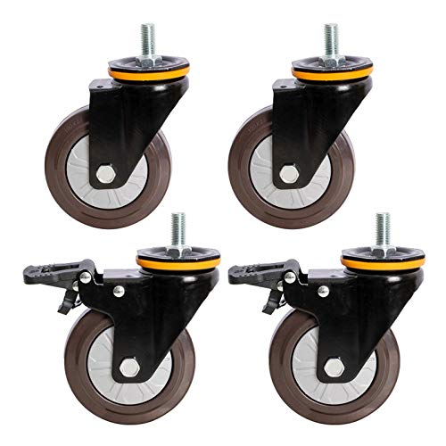 Schwerlast-Gummi-Drehrollen, Trolley-Möbelrollen, Gewindestangen M12x25mm, (mit Bremse)(Brake+universal) von HTGAOO