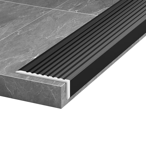 Treppenkantenleiste, 75 x 25 mm Bullnose-Treppenkante, 90 cm Aluminium-L-förmige Stufenkantenleisten, rutschfeste Treppenstufe for Holz-/Vinyl-/Fliesentreppen (Gold)(Black) von HTGAOO