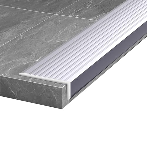 Treppenkantenleiste, 75 x 25 mm Bullnose-Treppenkante, 90 cm Aluminium-L-förmige Stufenkantenleisten, rutschfeste Treppenstufe for Holz-/Vinyl-/Fliesentreppen (Gold)(Silver) von HTGAOO
