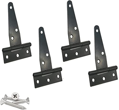 Türscharniere, Kleiderschranktürscharniere, 2er-Pack 8"/200 mm T-Scharnier schwarz lackiert, T-Bandscharniere ideal (Paar)(Black,4 Inch/100mm) von HTGAOO