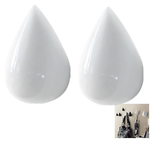 Wandhalterung for Garderobe, 2er-Pack, Wassertropfen-Aufhänger, Wandmontage for Aufhängen von Kleidung, Handtüchern, Rucksäcken, Hundeleinen (rot, 80 mm)(White H95mm) von HTGAOO
