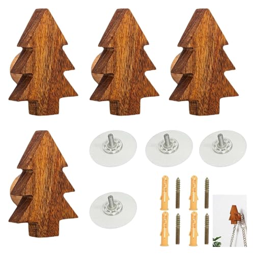 Wandkappenhaken, 4 Wandhaken für Baum-Haken, keine Notwendigkeit, Bohrlöcher in der Wand zu schmücken Vintage Holz für die Verwendung hinter der Tür(Acacia,Large 7.9 * 5.9cm) von HTGAOO