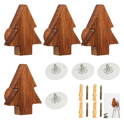 Wandkappenhaken, 4 Wandhaken für Baum-Haken, keine Notwendigkeit, Bohrlöcher in der Wand zu schmücken Vintage Holz für die Verwendung hinter der Tür(Acacia,Small 6 * 4.8cm) von HTGAOO