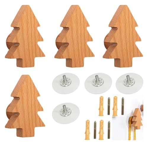 Wandkappenhaken, 4 Wandhaken für Baum-Haken, keine Notwendigkeit, Bohrlöcher in der Wand zu schmücken Vintage Holz für die Verwendung hinter der Tür(Beech,Large 7.9 * 5.9cm) von HTGAOO