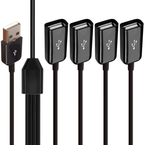 4 in 1 USB Splitter Y Kabel, 2.0 Power 1 Stecker auf 4 Buchse Extender, Verlängerungskabel Multiport zum Laden & Datensynchronisieren, Kompatibel mit Allen USB A Geräten von HTGuoji