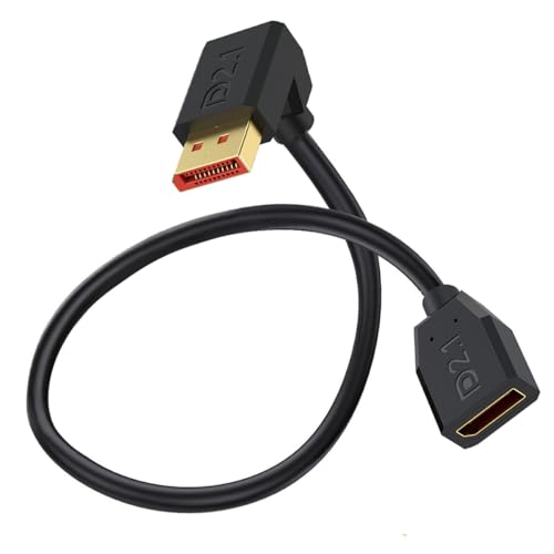 52Gbps DisplayPort 2.1 Extender Kabel, 90 Grad Winkel DP männlich zu weiblich Extension Kabel Unterstützung 16K@30Hz,8K@120Hz,4K@240Hz/165Hz HDR,HDCP für Dual Monitor,RTX 5090/4090(50cm) (Down) von HTGuoji