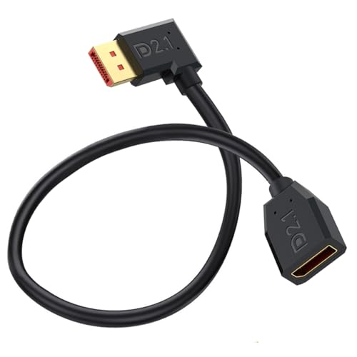 52Gbps DisplayPort 2.1 Extender Kabel, 90 Grad Winkel DP männlich zu weiblich Extension Kabel Unterstützung 16K@30Hz,8K@120Hz,4K@240Hz/165Hz HDR,HDCP für Dual Monitor,RTX 5090/4090(50cm) (Left) von HTGuoji