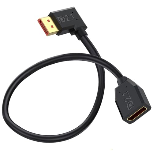 52Gbps DisplayPort 2.1 Extender Kabel, 90 Grad Winkel DP männlich zu weiblich Extension Kabel Unterstützung 16K@30Hz,8K@120Hz,4K@240Hz/165Hz HDR,HDCP für Dual Monitor,RTX 5090/4090(50cm) (Right) von HTGuoji