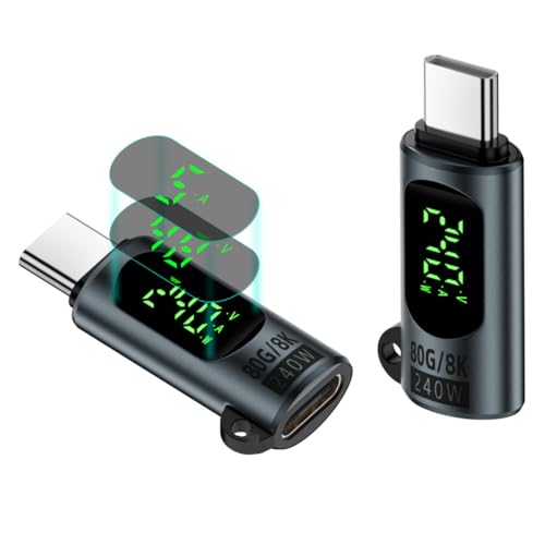 80Gbps USB C Adapter, 240W Typ C Stecker auf Buchse Extender Konverter Thunderbolt 4/3 Erweiterung Unterstützung 48V/5A 8K@60Hz OTG Datenübertragung Ladegerät mit LED Digital Display 2pack (Grey) von HTGuoji