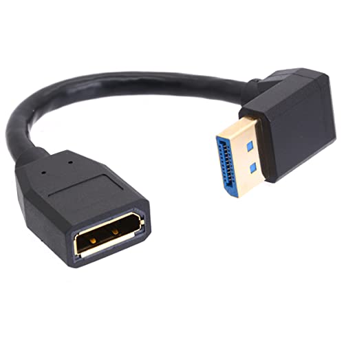 8K DisplayPort 1.4 Verlängerungskabel, 90 Grad Winkel, DP-Stecker auf DP-Buchse, Extender-Adapter-Verbindungskabel, unterstützt 8K @ 60Hz 4K @ 144Hz 1080p @ 240HZ, Full HD Stereo 3D 15 cm (höher) von HTGuoji