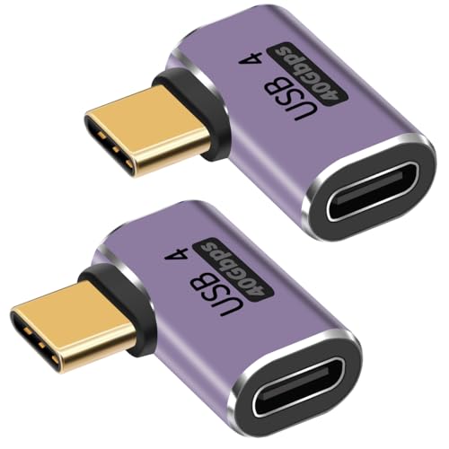 90 Grad rechtwinkliger USB C Adapter, 40 Gbit/s USB 4 Kabel Adapter, Typ-C Stecker auf Buchse, Extender Unterstützung K @ 60 Hz Video Display 100 W 5 A Laden von HTGuoji