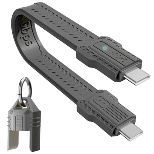 HTGuoji 240W USB C Kurzkabel, 80Gbps USB4 2.0 Typ C männlich zu männlich Hochgeschwindigkeits-Datenkabel Unterstützung 8K@60HZ Video- und Datensynchronisierung für alle Typ-C-Geräte (13cm) (Grey) von HTGuoji