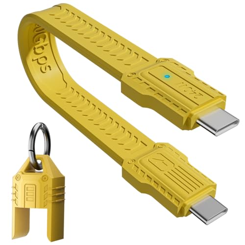 HTGuoji 240W USB C Kurzkabel, 80Gbps USB4 2.0 Typ C männlich zu männlich Hochgeschwindigkeits-Datenkabel Unterstützung 8K@60HZ Video- und Datensynchronisierung für alle Typ-C-Geräte (13cm) (Yellow) von HTGuoji