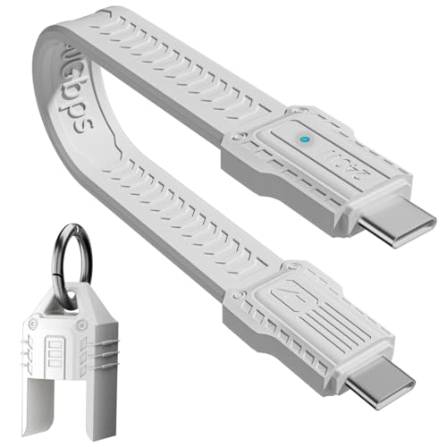 HTGuoji 240W USB C Kurzkabel, 80Gbps USB4 2.0 Typ C männlich zu männlich Hochgeschwindigkeits-Datenkabel Unterstützung 8K@60HZ Video- und Datensynchronisierung für alle Typ-C-Geräte (13cm) (White) von HTGuoji