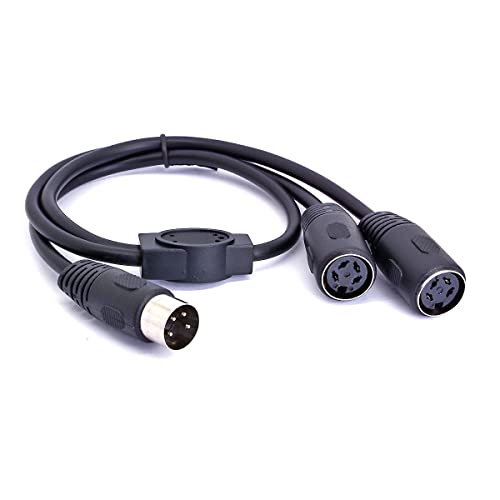 HTGuoji 4-poliger DIN-Stecker Y-Splitterkabel-Adapter, 4-poliger DIN-Stecker auf zwei 2 weibliche Netzteil-Verlängerungskabel für Audio-Digital-Keyboard-Geräte (50 cm / 1,6 FT) von HTGuoji