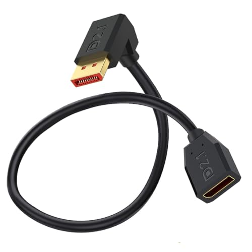 HTGuoji 52Gbps DisplayPort 2.1 Extender Kabel, 90 Grad Winkel DP männlich zu weiblich Extension Kabel Unterstützung 16K@30Hz,8K@120Hz,4K@240Hz/165Hz HDR,HDCP für Dual Monitor,RTX 5090/4090(50cm) (Up) von HTGuoji