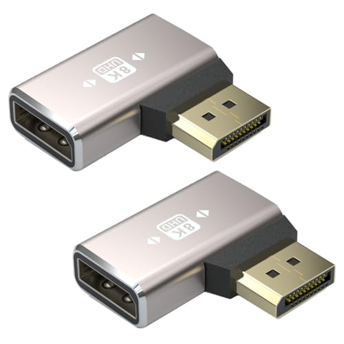 HTGuoji 8K DisplayPort 1.4 Koppler-Adapter, 90-Grad-rechtwinkliger DP-Mann zur DP-weiblichen Verlängerungs-Verbindungsstück-Unterstützung 8K@60Hz 4K@144Hz 1080p@240HZ Full HD Stereo 3D 2pcs (Left) von HTGuoji