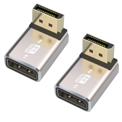 HTGuoji 8K DisplayPort 1.4 Koppler-Adapter, 90-Grad-rechtwinkliger DP-Mann zur DP-weiblichen Verlängerungs-Verbindungsstück-Unterstützung 8K@60Hz 4K@144Hz 1080p@240HZ Full HD Stereo 3D 2pcs (Up) von HTGuoji