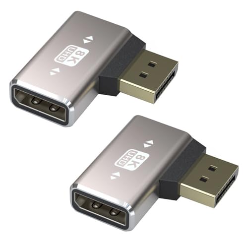 HTGuoji 8K DisplayPort 1.4 Koppler-Adapter, 90-Grad-rechtwinkliger DP-Mann zur DP-weiblichen Verlängerungs-Verbindungsstück-Unterstützung 8K@60Hz 4K@144Hz 1080p@240HZ Full HD Stereo 3D 2pcs (Right) von HTGuoji