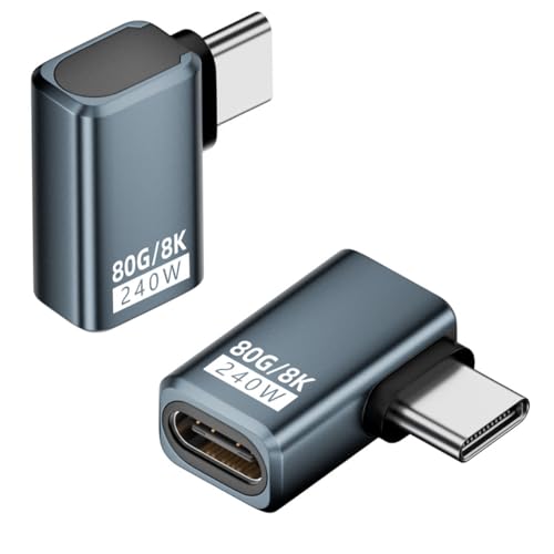 HTGuoji 90 Grad USB C Adapter 80Gbps, PD 240W Typ C männlich auf weiblich Extender Unterstützung 8K Video Display für ipad, MacBook, Tablet, Telefon (2pcs) (Seitenwinkel (grau)) von HTGuoji